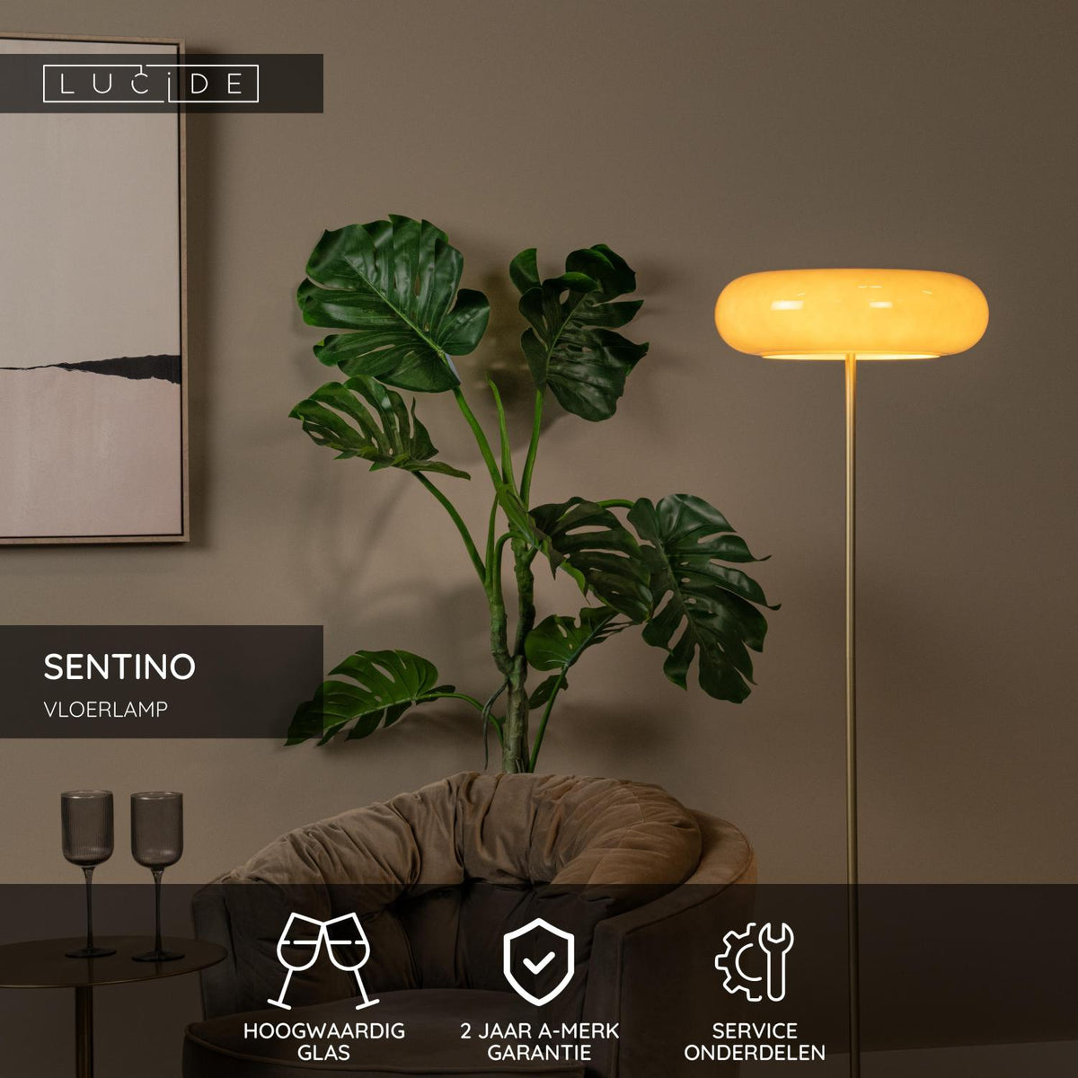 Lucide - SENTINO - Vloerlamp - Ø 40 cm - 3xG9 - Taupe - IP20