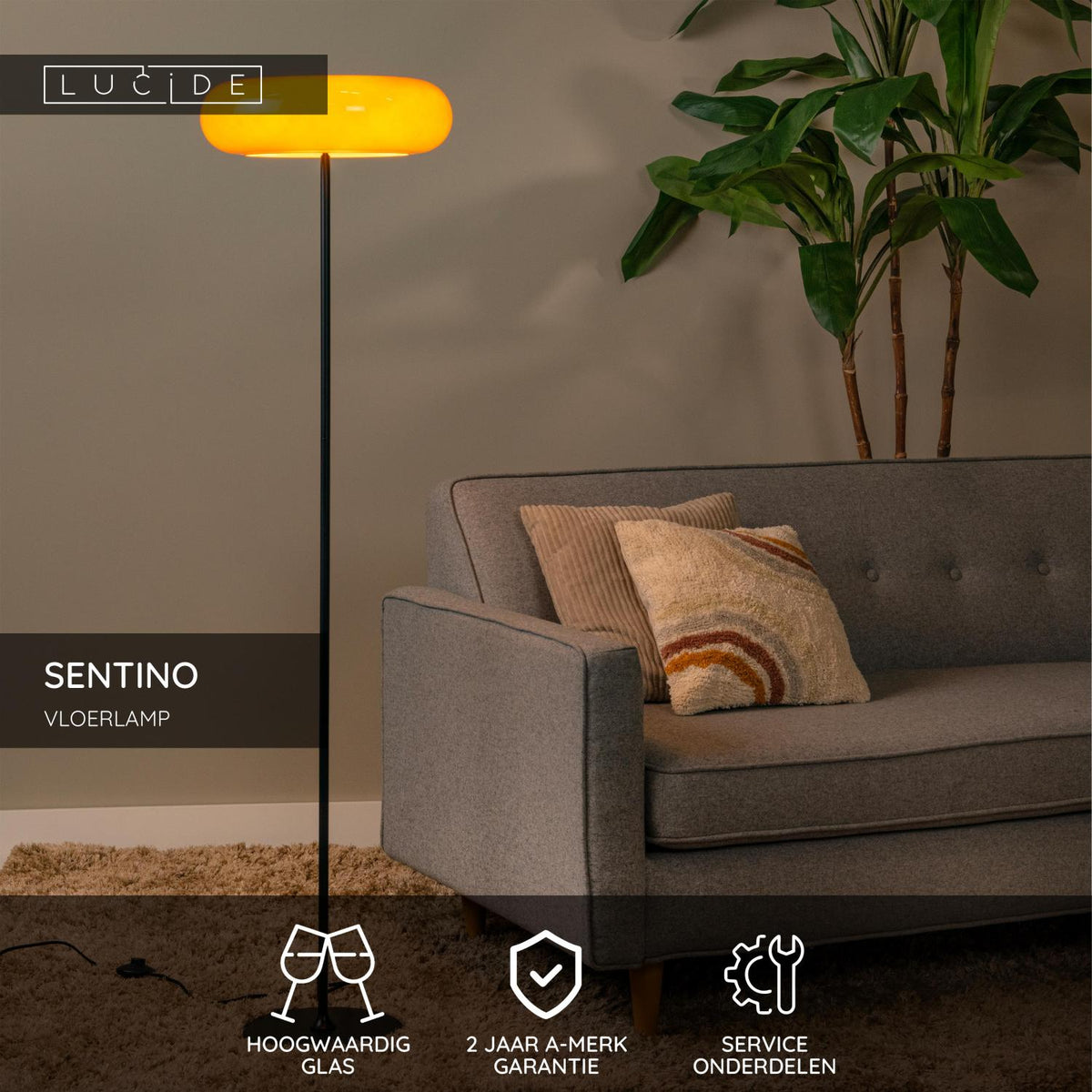 Lucide - SENTINO - Vloerlamp - Ø 40 cm - 3xG9 - Oranje - IP20