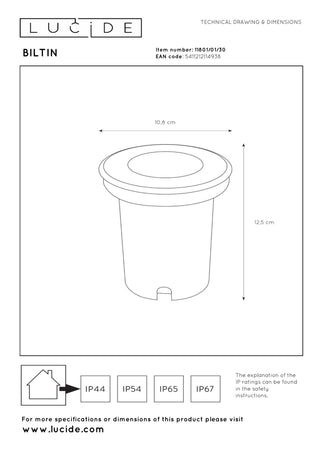 BILTIN - Spot de sol Intérieur/Extérieur - Ø 10,8 cm - 1xGU10 - IP67 - Noir