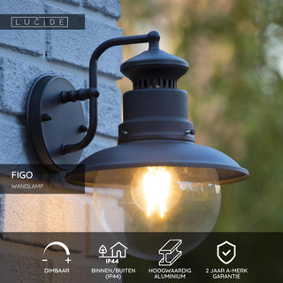 FIGO - Applique murale Intérieur/Extérieur - Ø 21,5 cm - 1xE27 - IP44 - Noir
