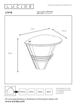 LIVIA - Wandlamp Binnen/Buiten - 1xE27 - IP44 - Wit