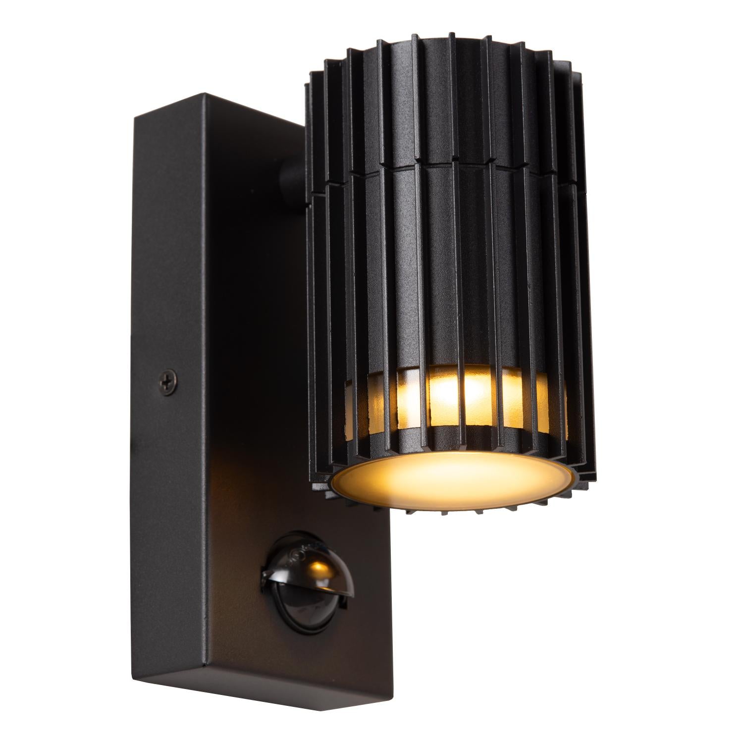 TIMBALA - Wandspot / Wandlamp Binnen/Buiten - 1xGU10 - IP44 - Beweging & dag/nacht sensor - Zwart | Essential