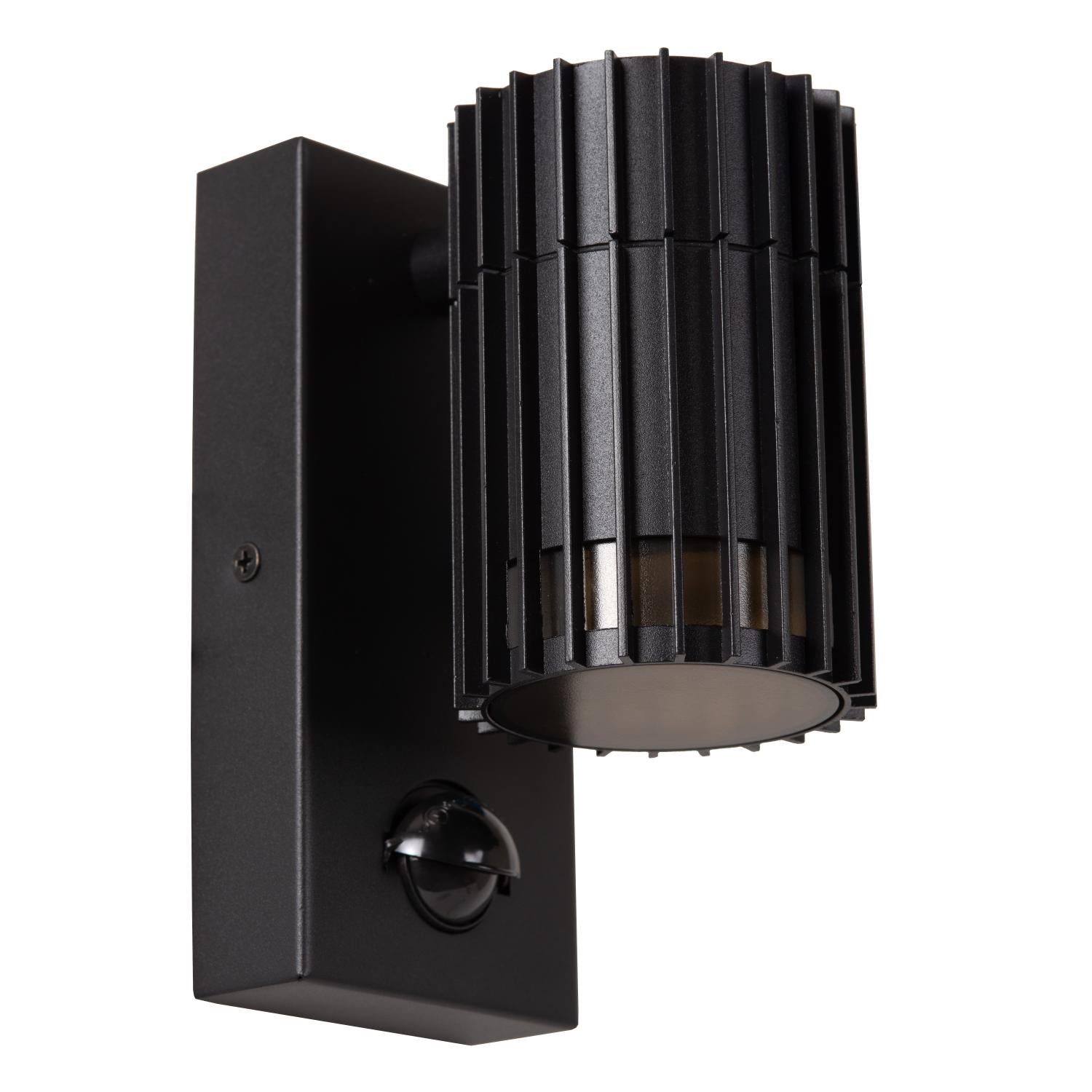 TIMBALA - Wandspot / Wandlamp Binnen/Buiten - 1xGU10 - IP44 - Beweging & dag/nacht sensor - Zwart | Essential