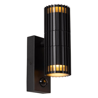 TIMBALA - Wandspot / Wandlamp Binnen/Buiten - 2xGU10 - IP44 - Beweging & dag/nacht sensor - Zwart | Essential