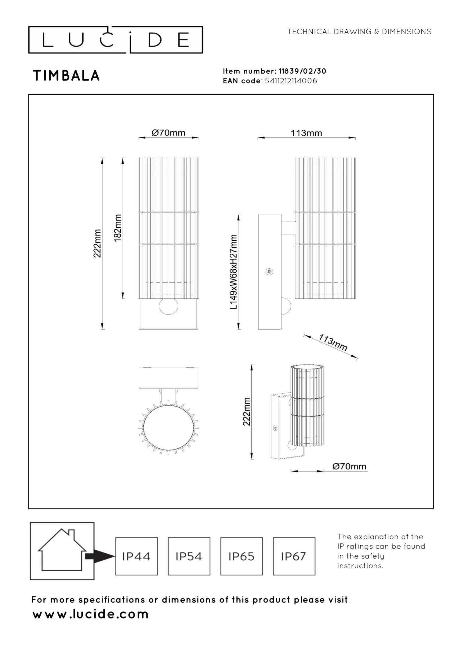 TIMBALA - Wandspot / Wandlamp Binnen/Buiten - 2xGU10 - IP44 - Beweging & dag/nacht sensor - Zwart | Essential