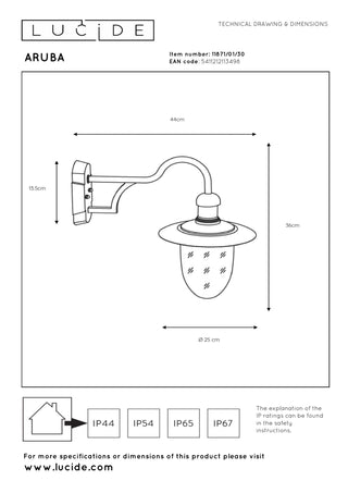 ARUBA - Applique murale Intérieur/Extérieur - Ø 25 cm - 1xE27 - IP44 - Noir