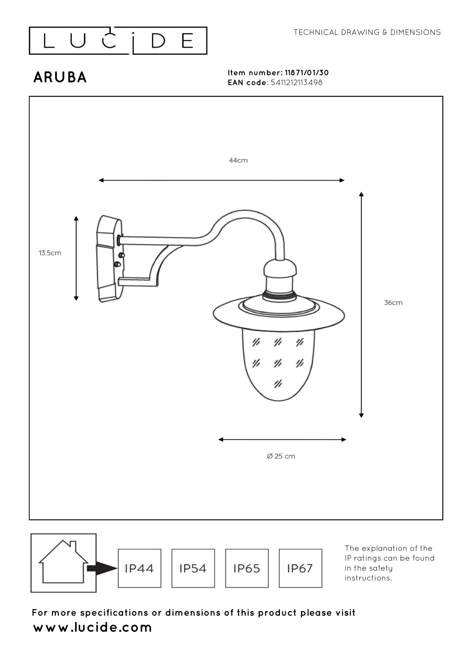 ARUBA - Applique murale Intérieur/Extérieur - Ø 25 cm - 1xE27 - IP44 - Noir