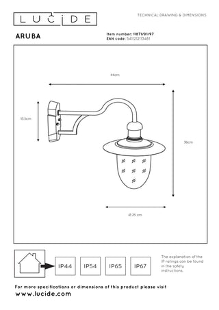 ARUBA - Applique murale Intérieur/Extérieur - Ø 25 cm - 1xE27 - IP44 - Brun rouille