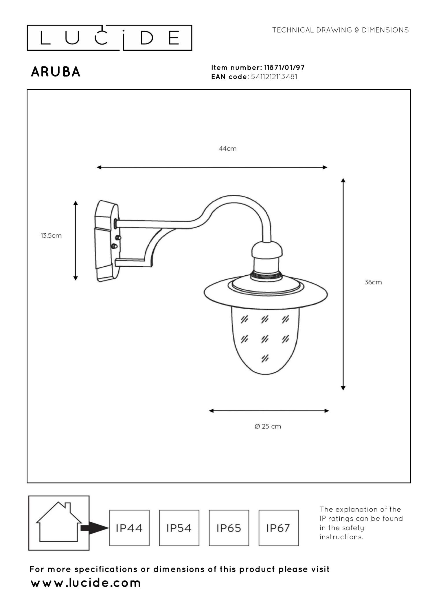 ARUBA - Applique murale Intérieur/Extérieur - Ø 25 cm - 1xE27 - IP44 - Brun rouille