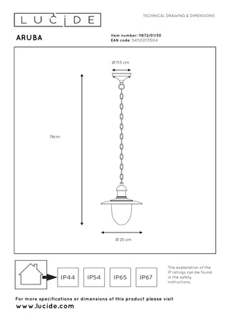 ARUBA - Suspension Intérieur/Extérieur - Ø 25 cm - 1xE27 - IP44 - Noir