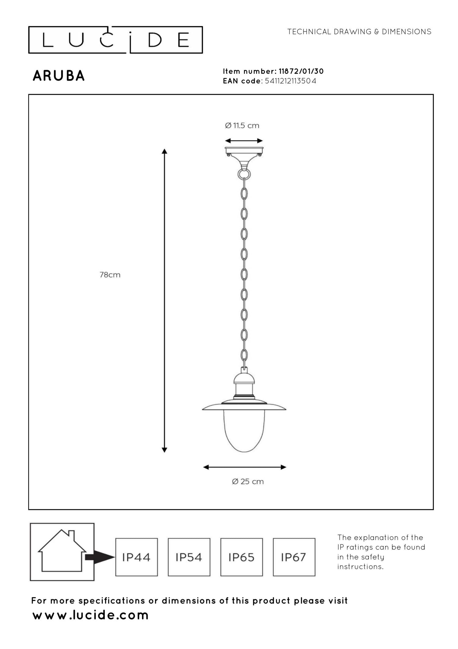 ARUBA - Suspension Intérieur/Extérieur - Ø 25 cm - 1xE27 - IP44 - Noir