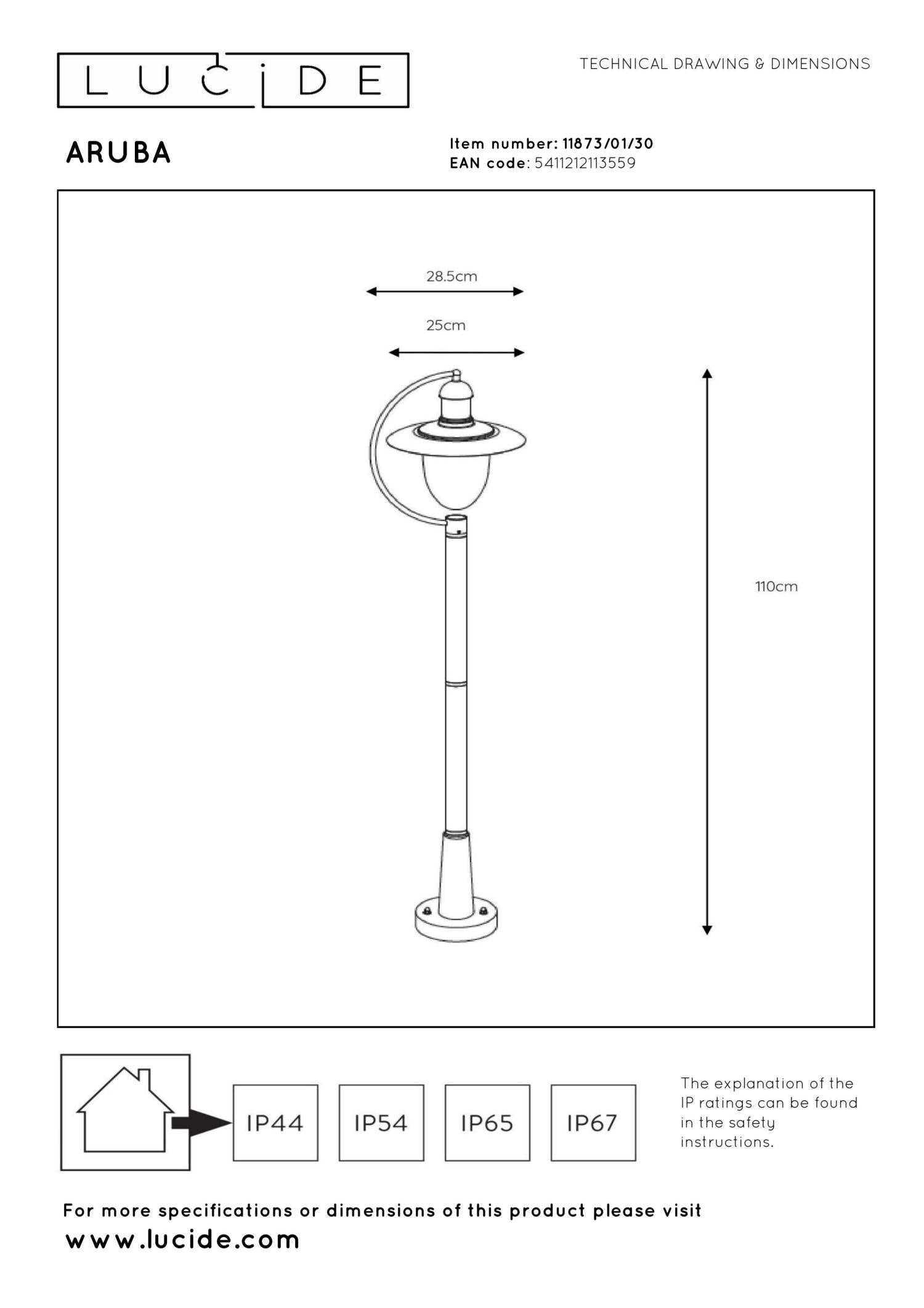 ARUBA - Lamp post - Ø 25 cm - 1xE27 - IP44 - Black