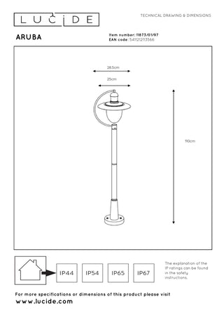 ARUBA - Lamp post - Ø 25 cm - 1xE27 - IP44 - Rust brown