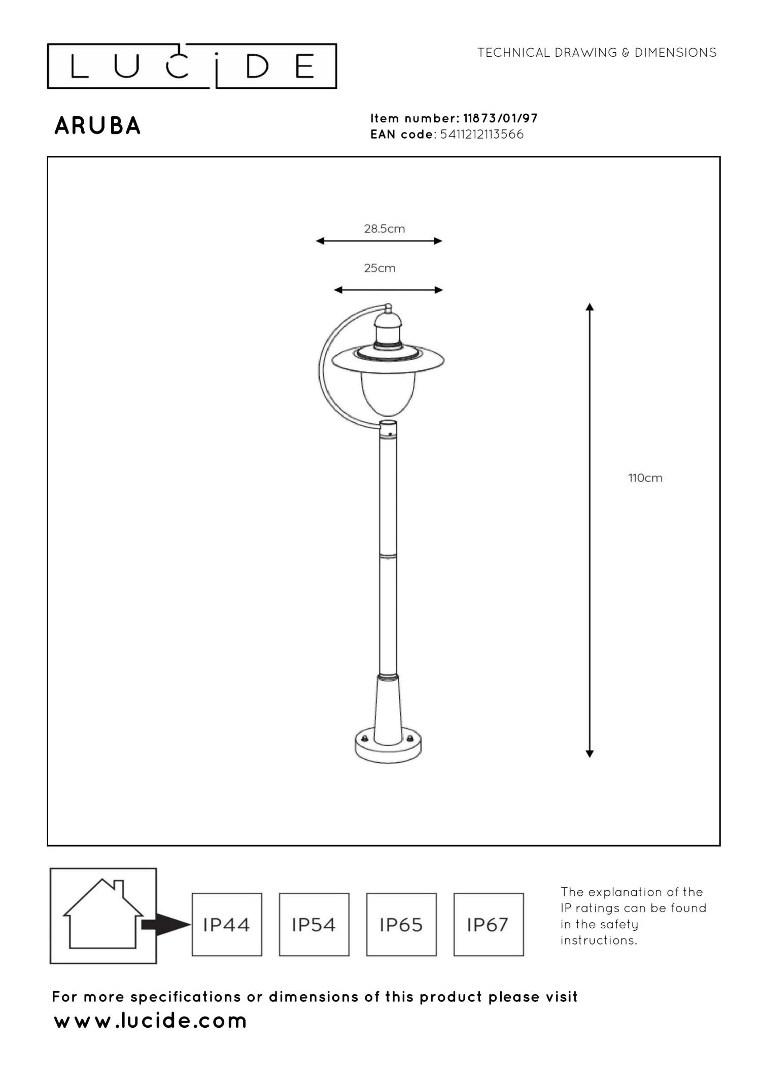 ARUBA - Lamp post - Ø 25 cm - 1xE27 - IP44 - Rust brown
