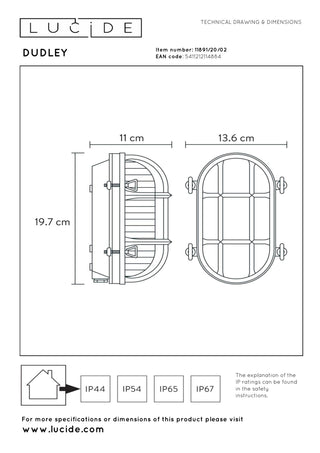 DUDLEY - Applique murale Intérieur/Extérieur - 1xE27 - IP65 - Or mat / Laiton