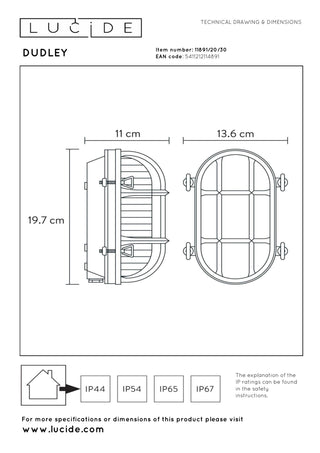 DUDLEY - Applique murale Intérieur/Extérieur - 1xE27 - IP65 - Noir