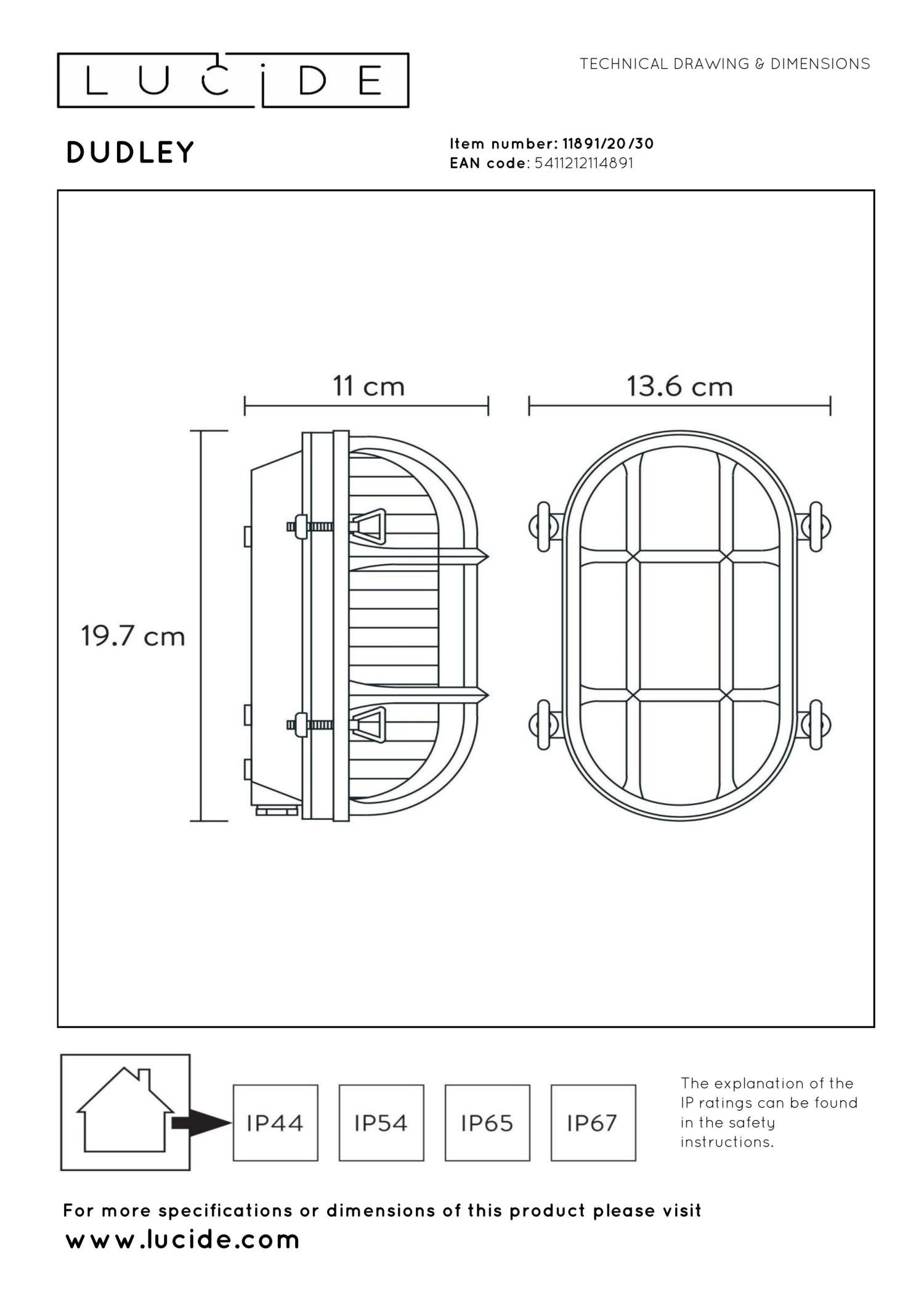 DUDLEY - Applique murale Intérieur/Extérieur - 1xE27 - IP65 - Noir