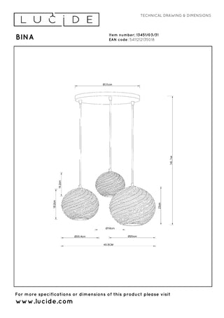 BINA - Suspension - Ø 40 cm - 3xE27 - Blanc