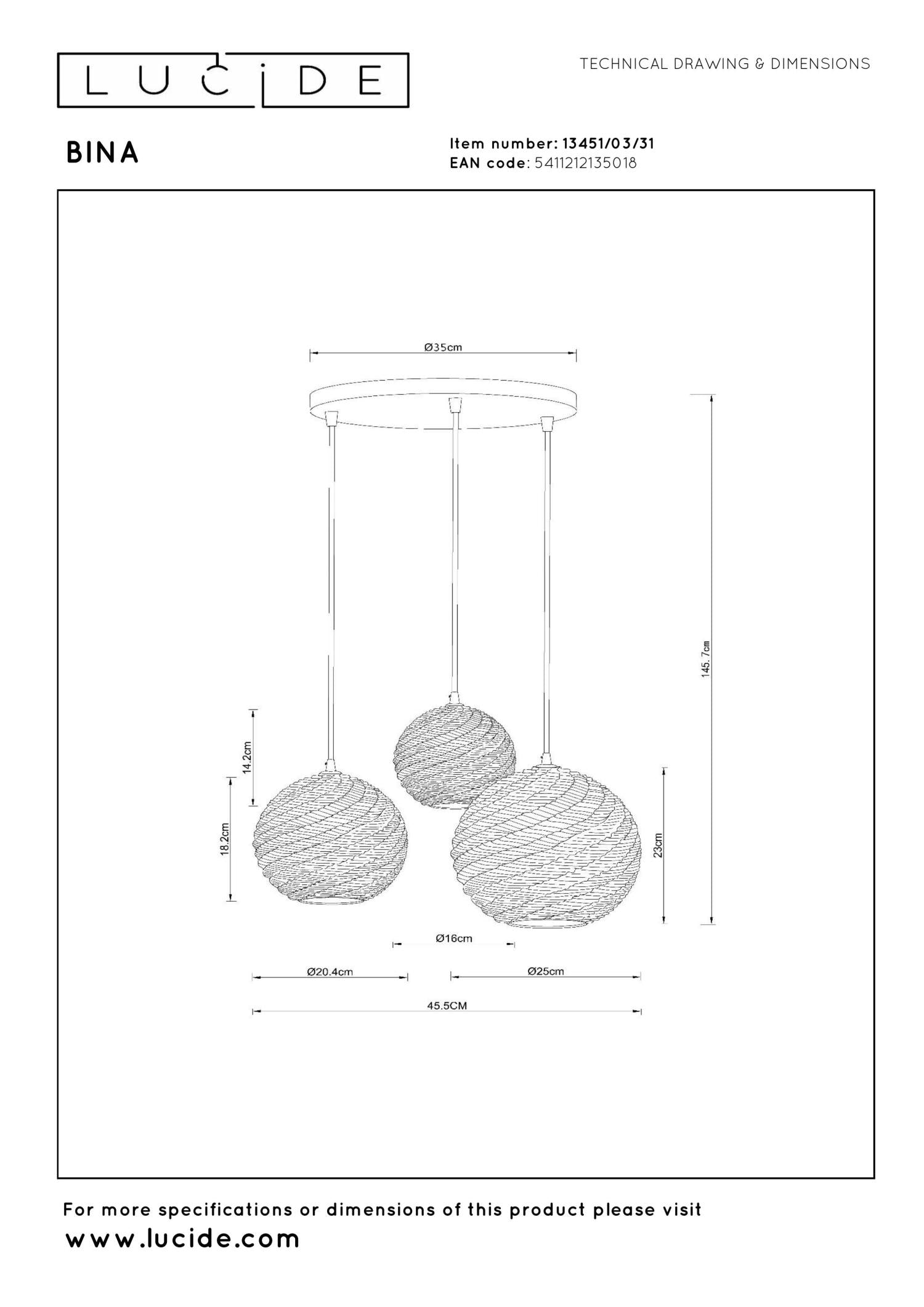 BINA - Suspension - Ø 40 cm - 3xE27 - Blanc