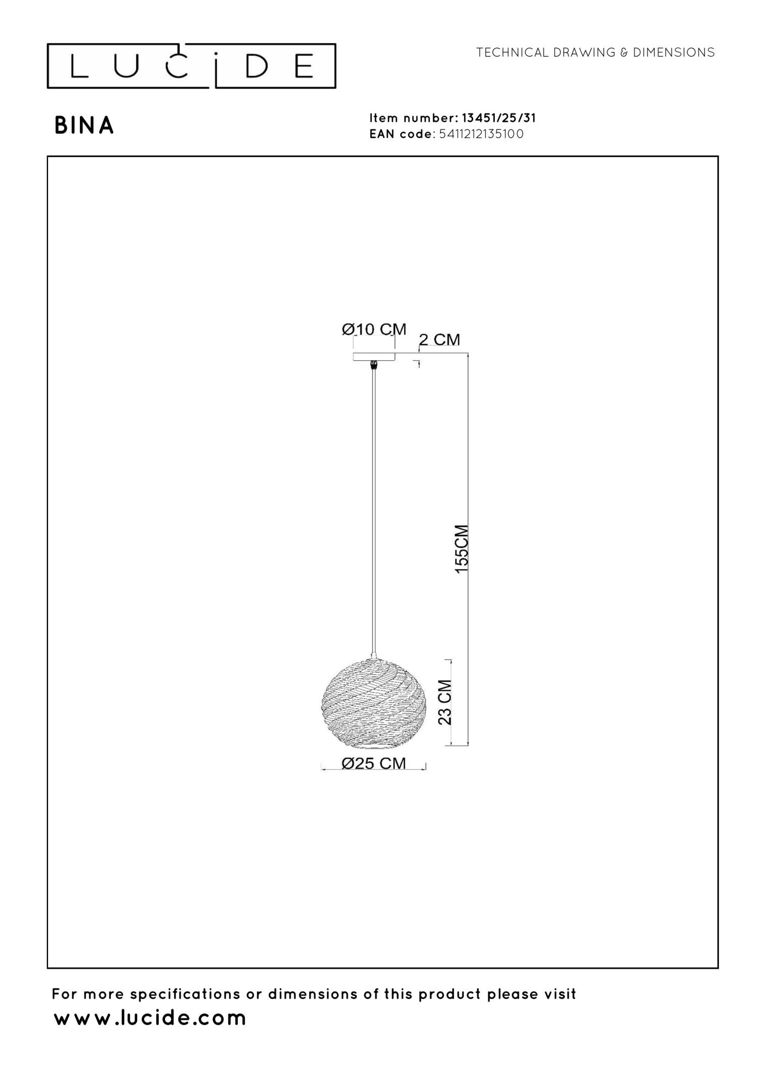BINA - Suspension - Ø 25 cm - 1xE27 - Blanc