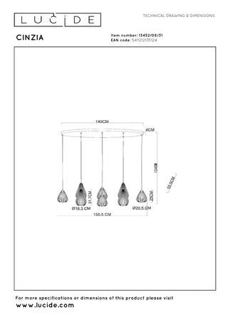 CINZIA - Hanglamp - 8xE27 - Wit