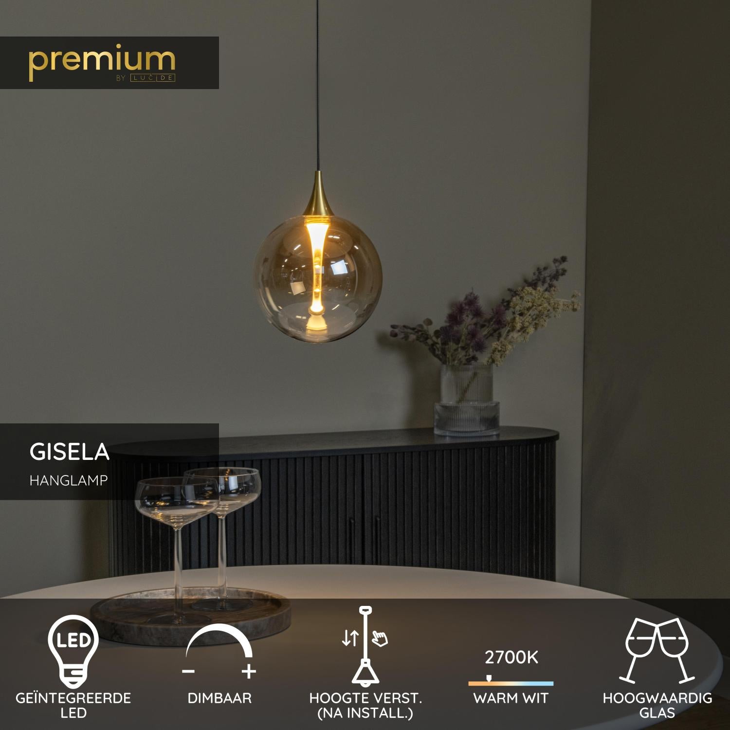 GISELA - Pendant light - Ø 16 cm - LED Dimmable - 1x5W 2700K - Amber