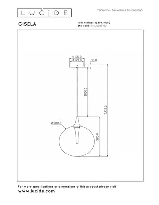 Lucide Premium - GISELA - Hanglamp - Ø 30 cm - LED Dimb. - 1x9,4W 2700K - Amber - IP20