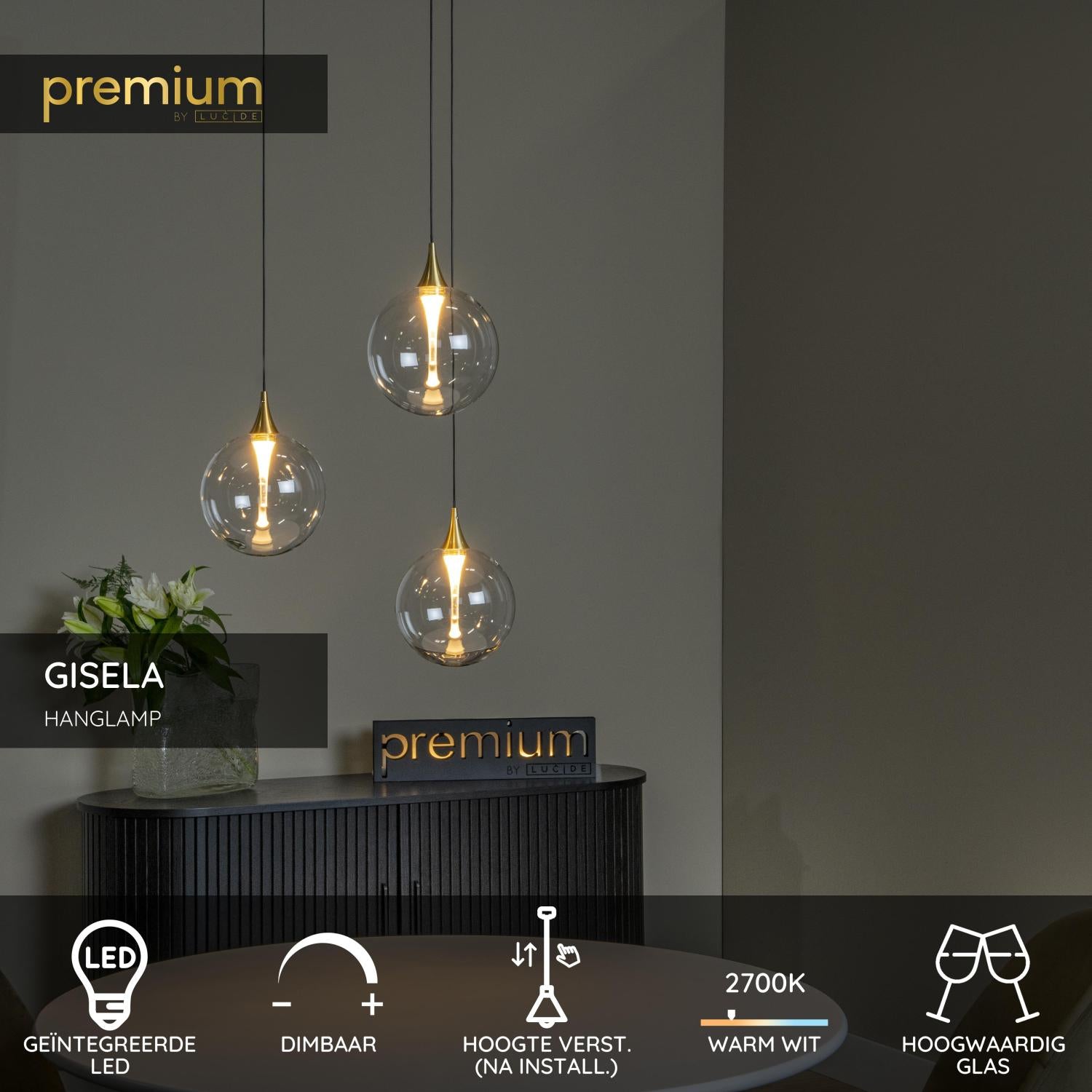 GISELA - Hanglamp - Ø 36 cm - LED Dimb. - 3x4,3W 2700K - Transparant