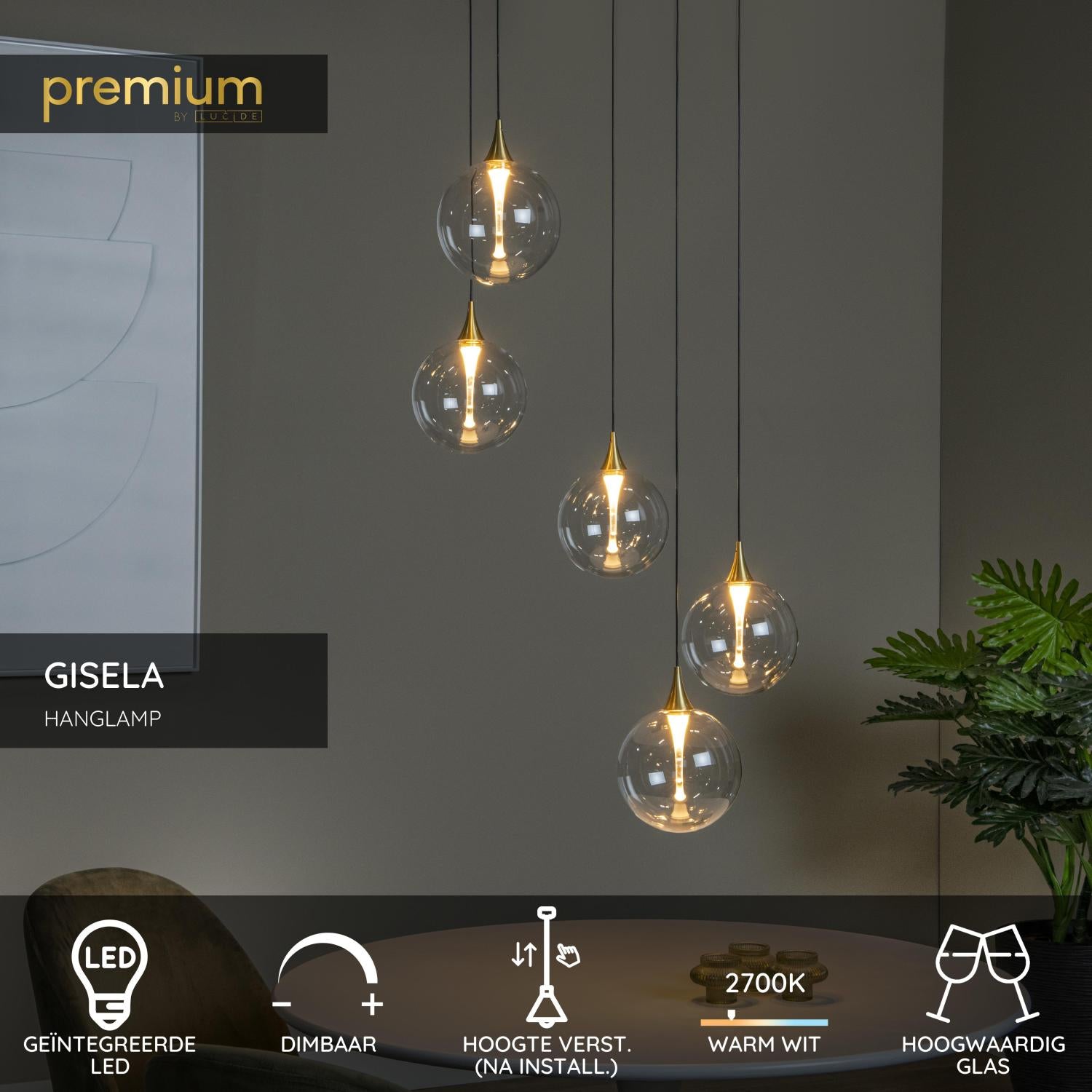 GISELA - Pendant light - Ø 48 cm - LED Dimmable - 5x3,8W 2700K - Transparent