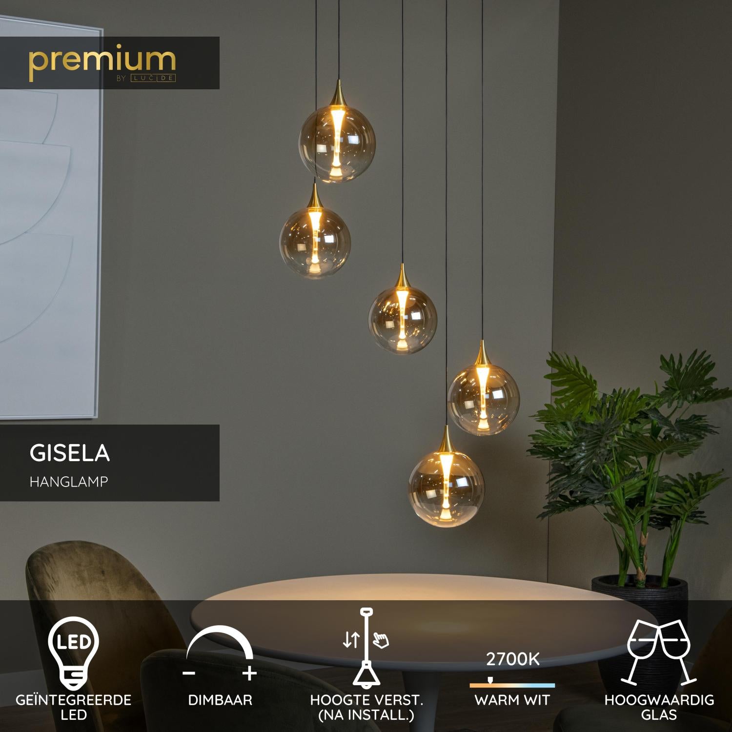 GISELA - Suspension - Ø 48 cm - LED Dimmable - 5x3,8W 2700K - Ambre