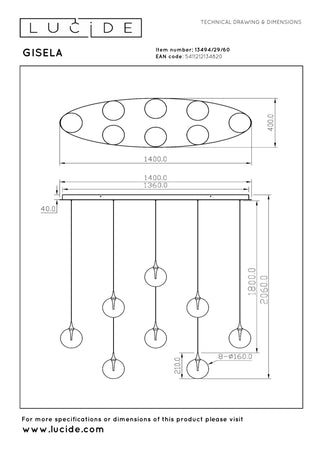 GISELA - Suspension - LED Dimmable - 8x3,9W 2700K - Transparent