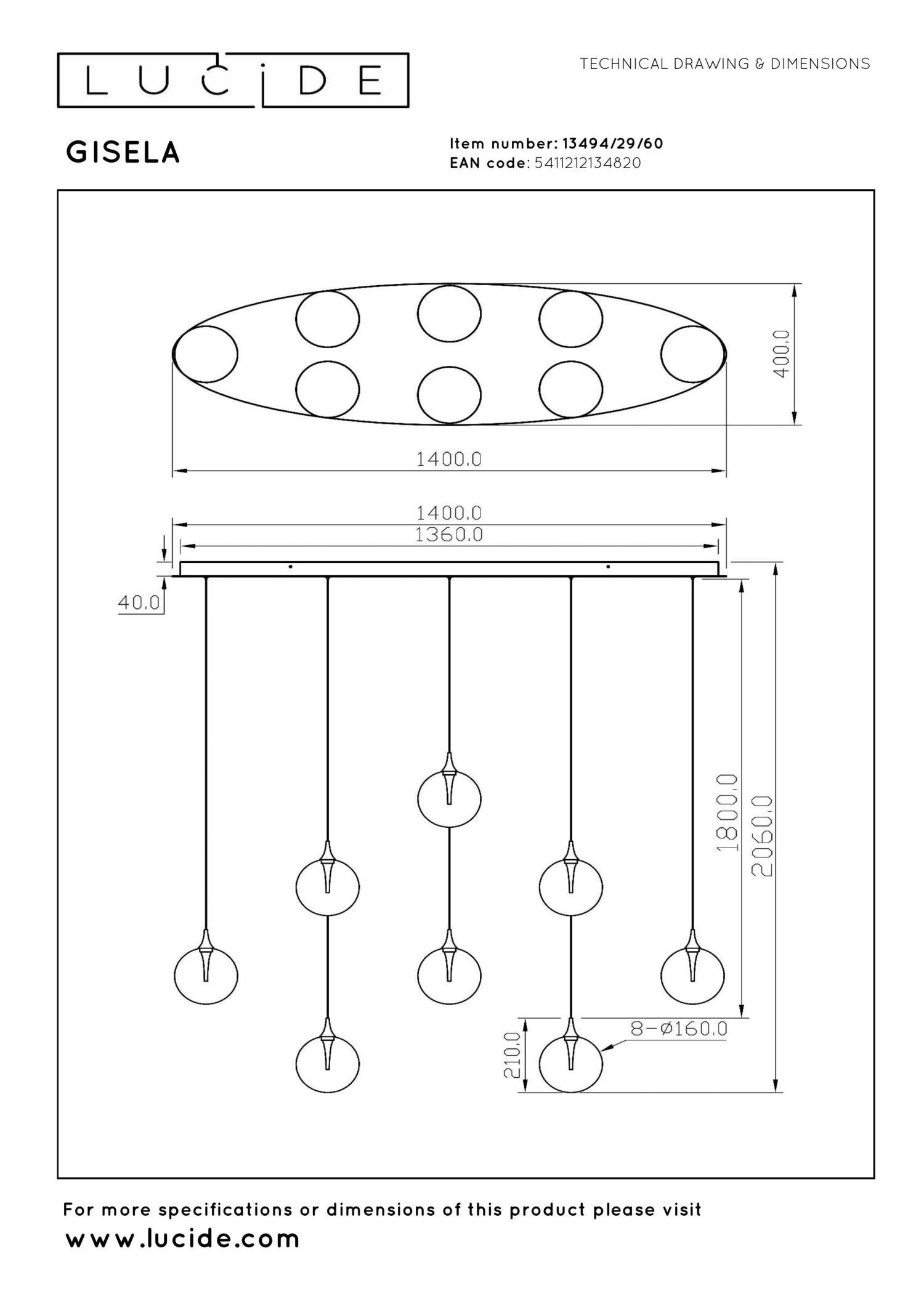 GISELA - Suspension - LED Dimmable - 8x3,9W 2700K - Transparent