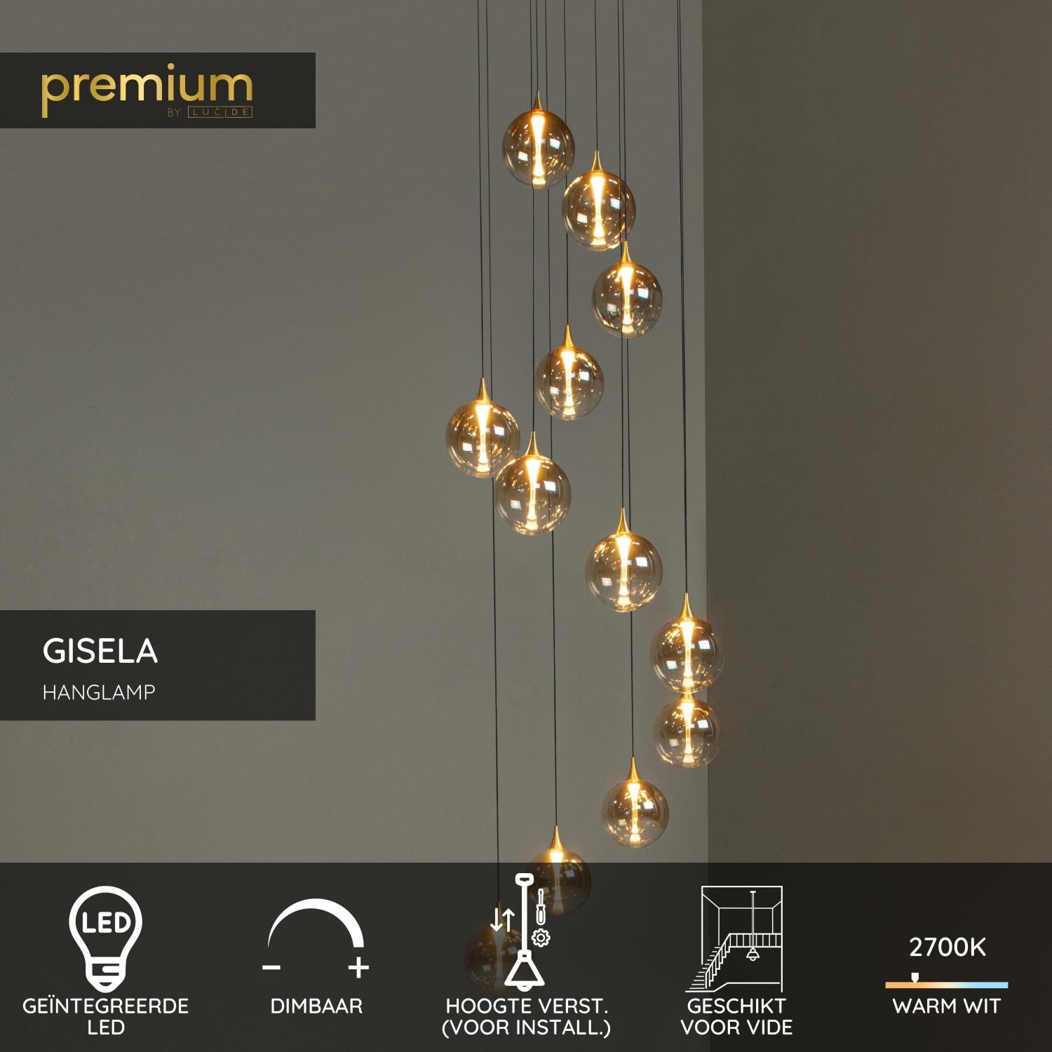 GISELA - Pendant light - Ø 61 cm - LED Dimmable - 12x3,5W 2700K - Suitable for voids and high ceilings - Amber