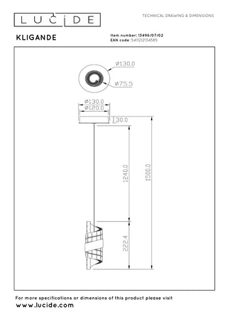 KLIGANDE - Hanglamp - Ø 13 cm - LED - 1x9W 2700K - Mat Goud / Messing