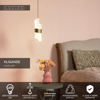 KLIGANDE - Hanglamp - Ø 13 cm - LED - 1x9W 2700K - Mat Goud / Messing