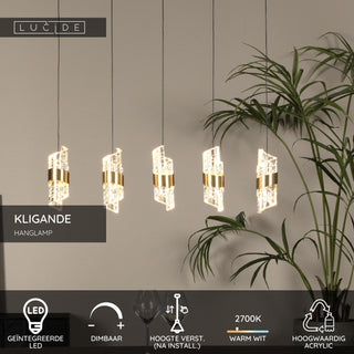 KLIGANDE - Hanglamp - LED Dimb. - 5x7,8W 2700K - Mat Goud / Messing
