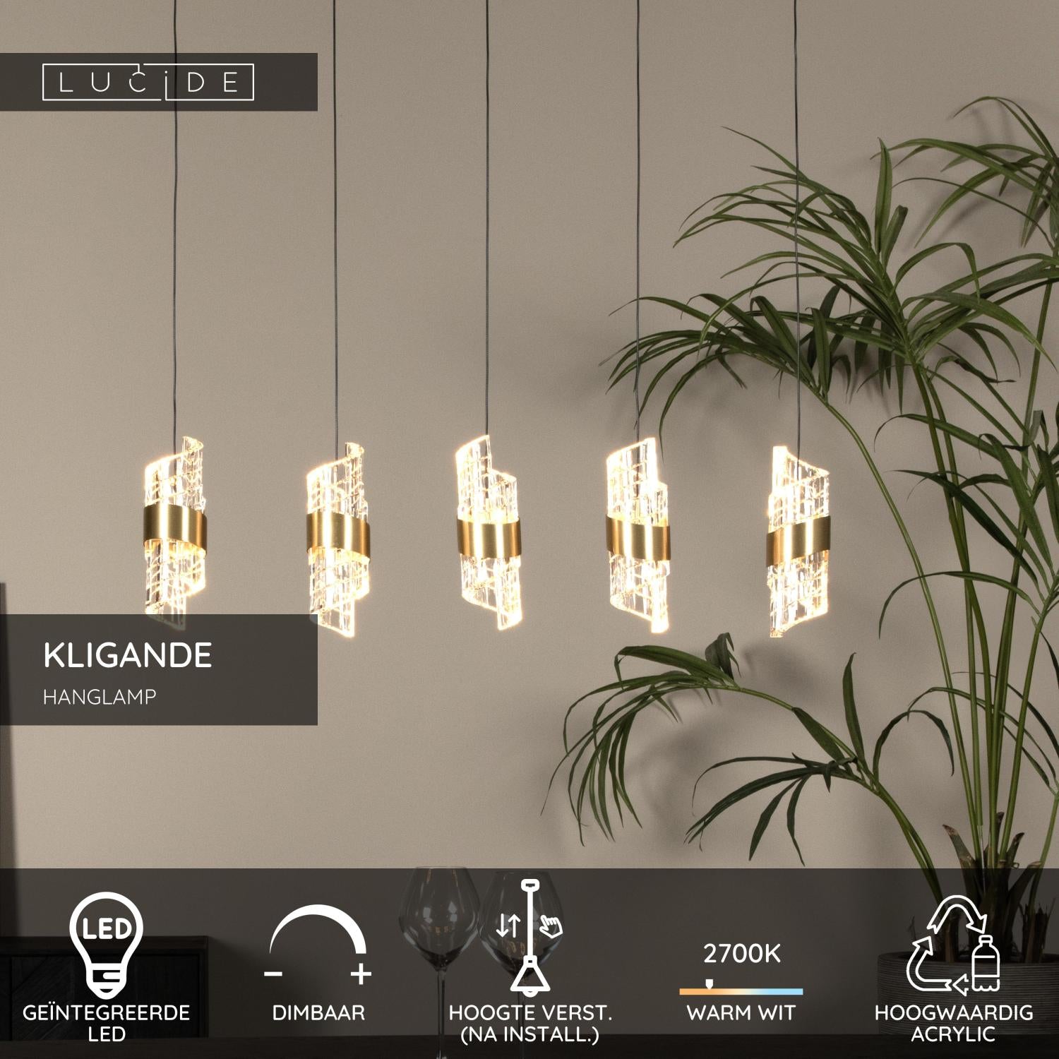 KLIGANDE - Hanglamp - LED Dimb. - 5x7,8W 2700K - Mat Goud / Messing