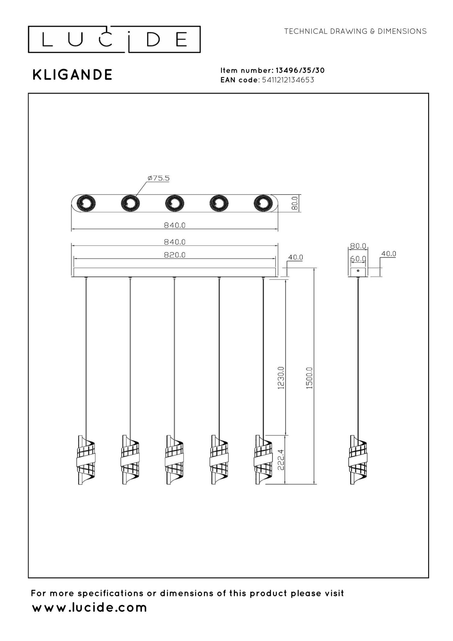 KLIGANDE - Suspension - LED Var. - 5x7,8W 2700K - Noir