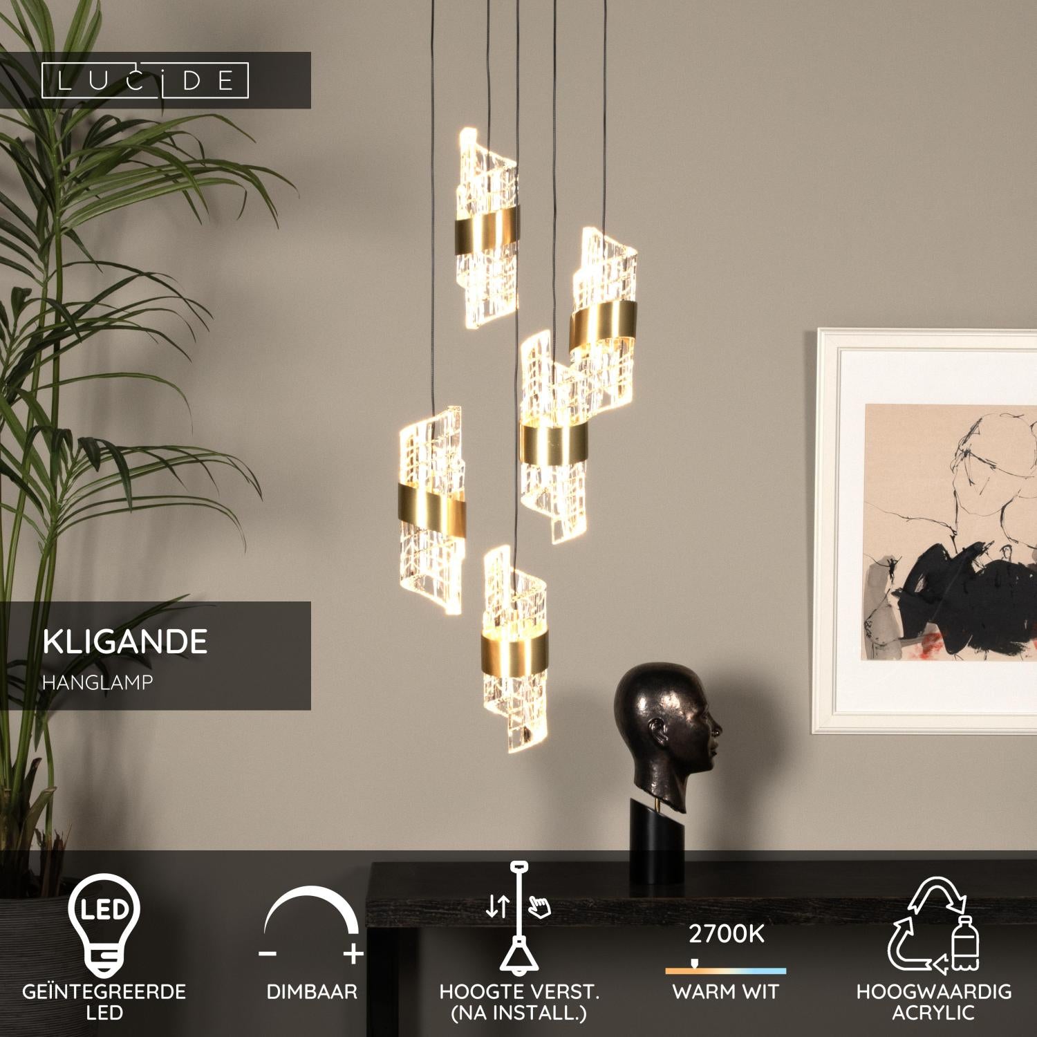 KLIGANDE - Pendant light - Ø 30 cm - LED Dimmable - 5x8W 2700K - Matt Gold / Brass