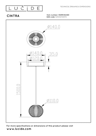 CINTRA - Pendant light - Ø 14 cm - LED - 1x5.7W 2700K - Transparent