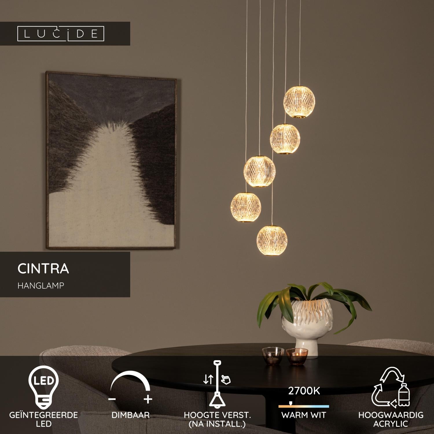 CINTRA - Suspension - Ø 32 cm - LED Var. - 5x4,7W 2700K - Transparent