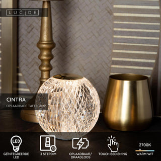 CINTRA - Rechargeable table lamp - Battery - Ø 9 cm - LED 3 StepDim - 1x1.5W 2700K - Transparent