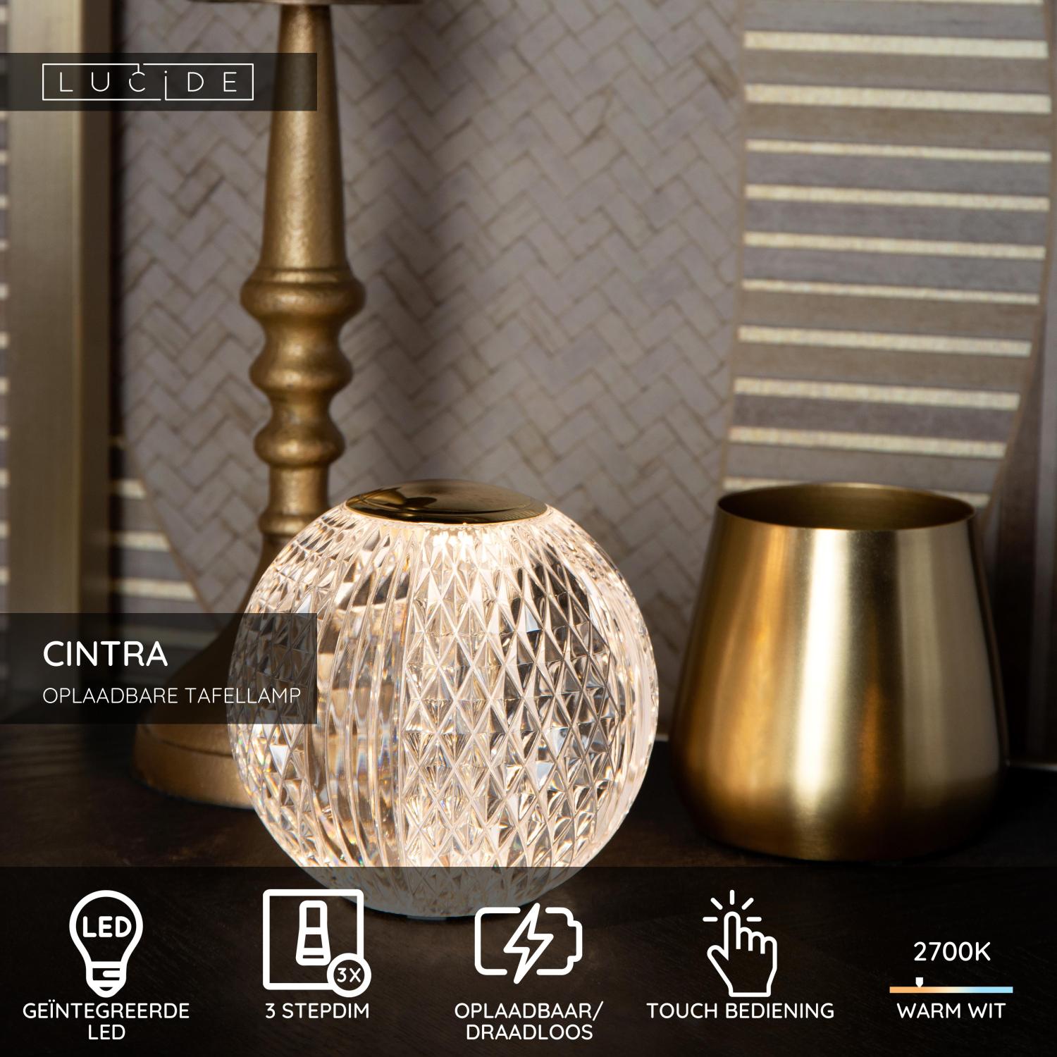 CINTRA - Rechargeable table lamp - Battery - Ø 9 cm - LED 3 StepDim - 1x1.5W 2700K - Transparent