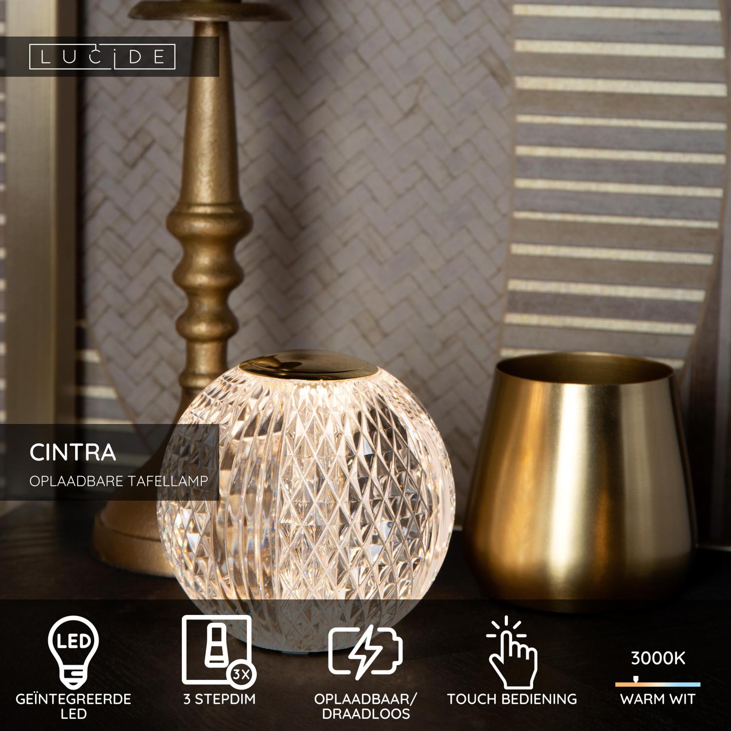 CINTRA - Rechargeable table lamp - Battery - Ø 9 cm - LED 3 StepDim - 1x1.5W 3000K - Transparent