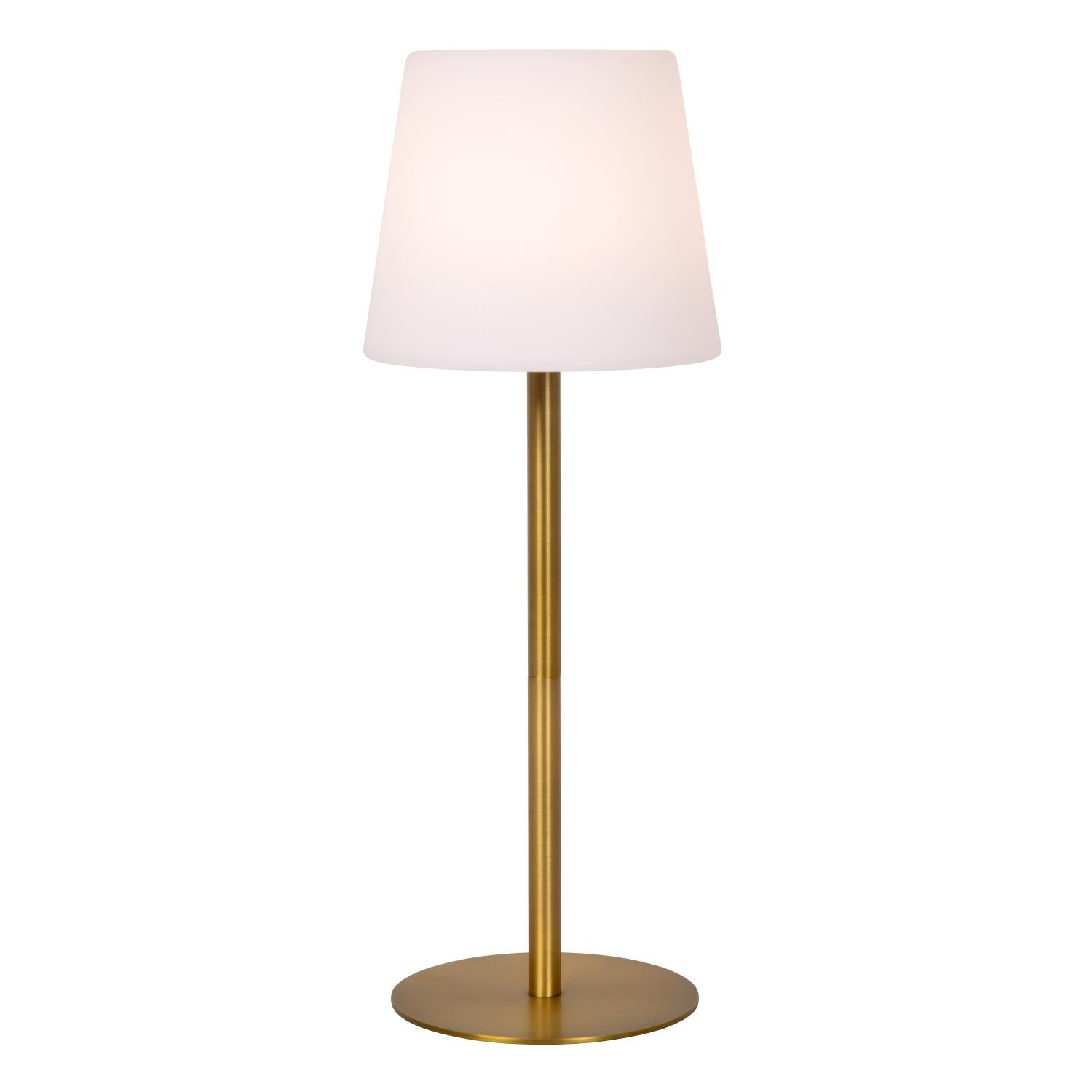 TYON - Oplaadbare Tafellamp Binnen/Buiten - Accu/Batterij - Ø 15 cm - LED Dimb. - 1x2W 2700K - IP65 - Mat Goud / Messing