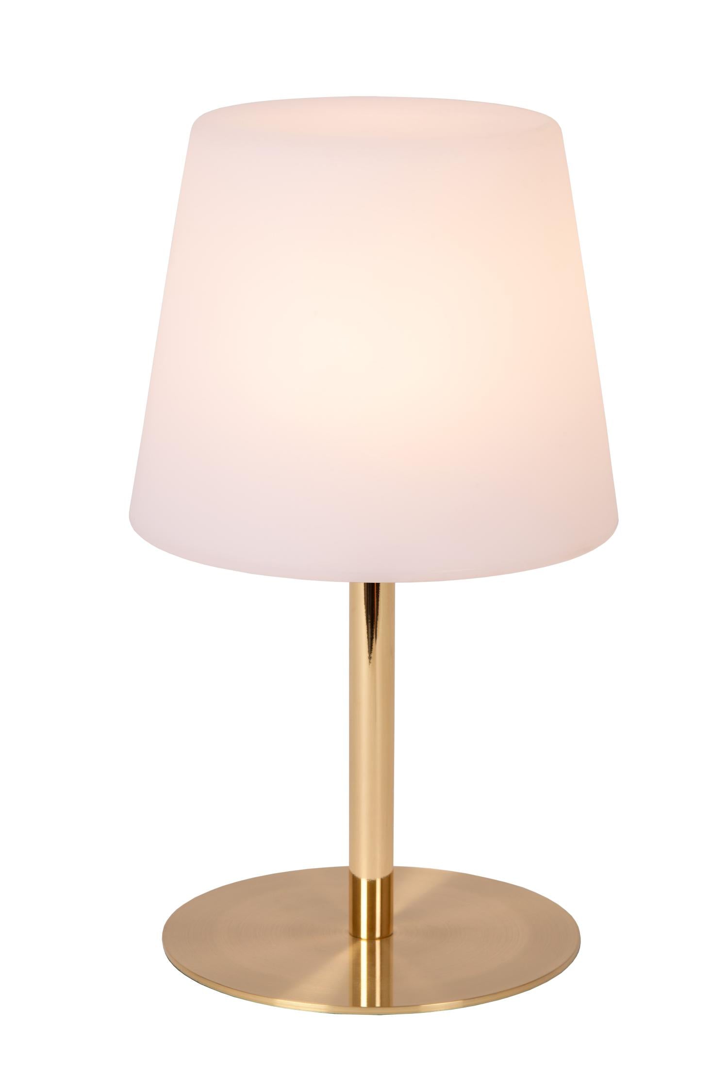 TYON - Oplaadbare Tafellamp Binnen/Buiten - Accu/Batterij - Ø 15 cm - LED Dimb. - 1x2W 2700K - IP65 - Mat Goud / Messing