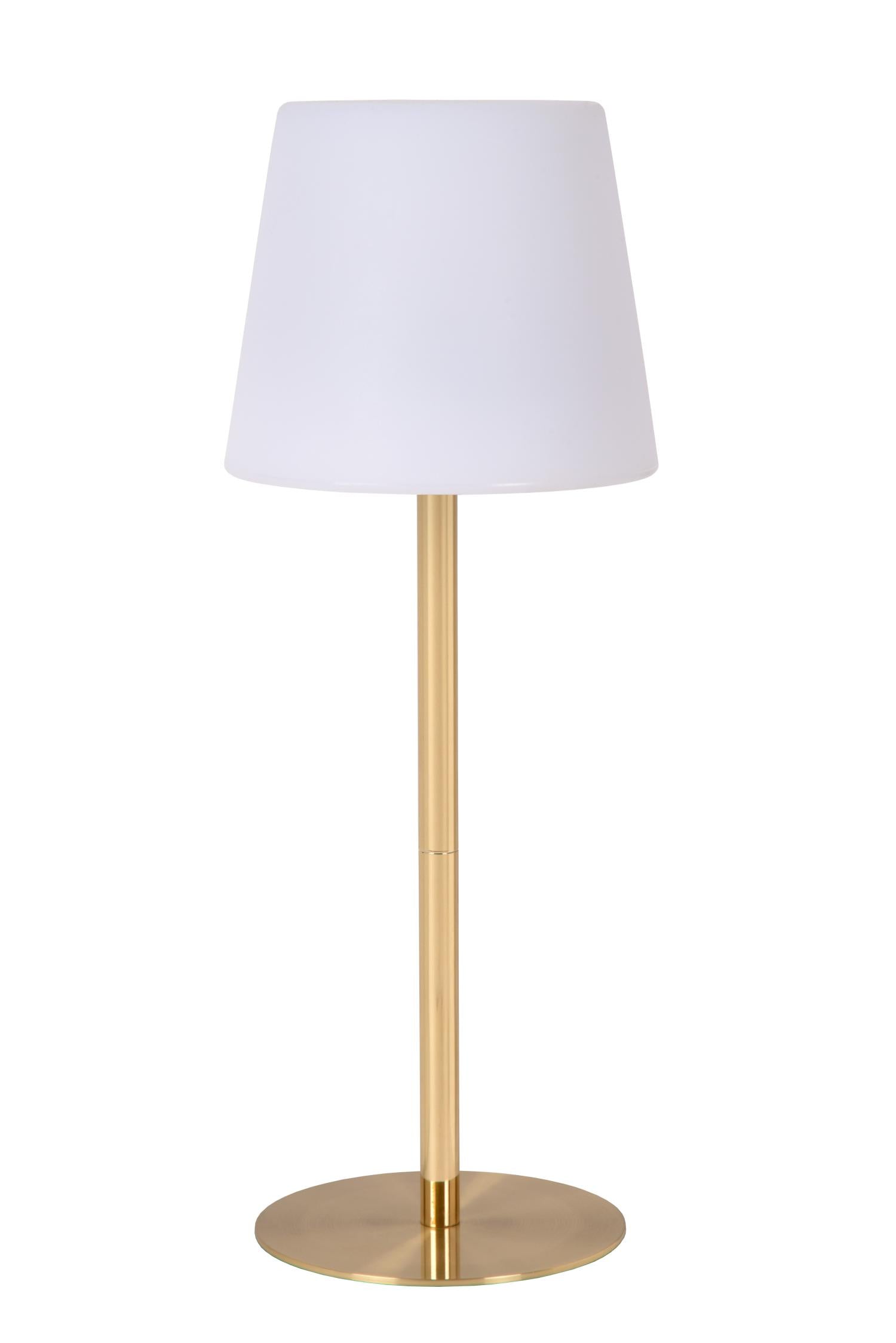 TYON - Oplaadbare Tafellamp Binnen/Buiten - Accu/Batterij - Ø 15 cm - LED Dimb. - 1x2W 2700K - IP65 - Mat Goud / Messing