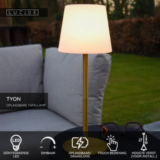 TYON - Rechargeable table lamp Indoor/Outdoor - Battery - Ø 15 cm - LED Dimmable - 1x2W 2700K - IP65 - Matt Gold / Brass