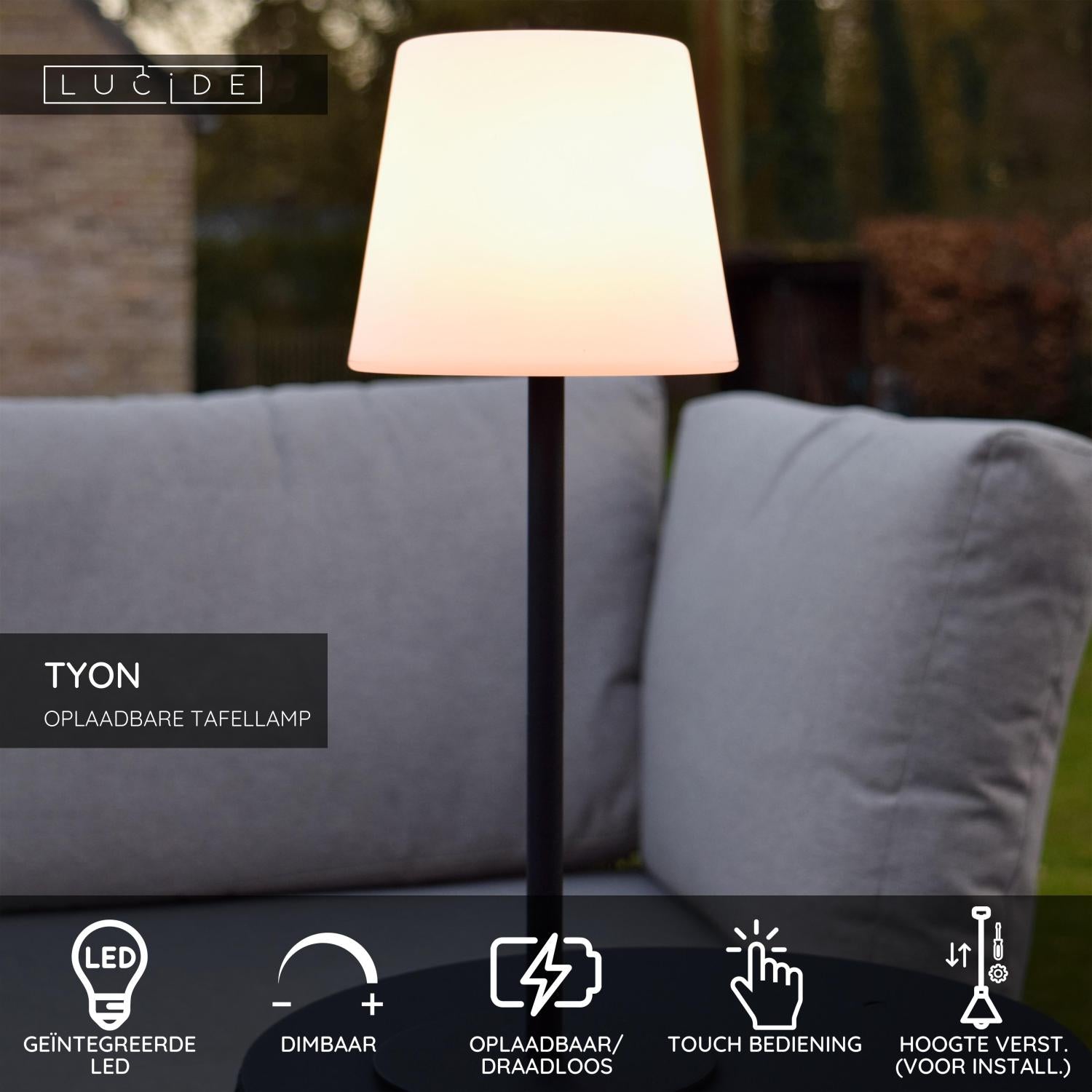TYON - Rechargeable table lamp Indoor/Outdoor - Battery - LED Dimmable - 1x2W 2700K - IP65 - Black