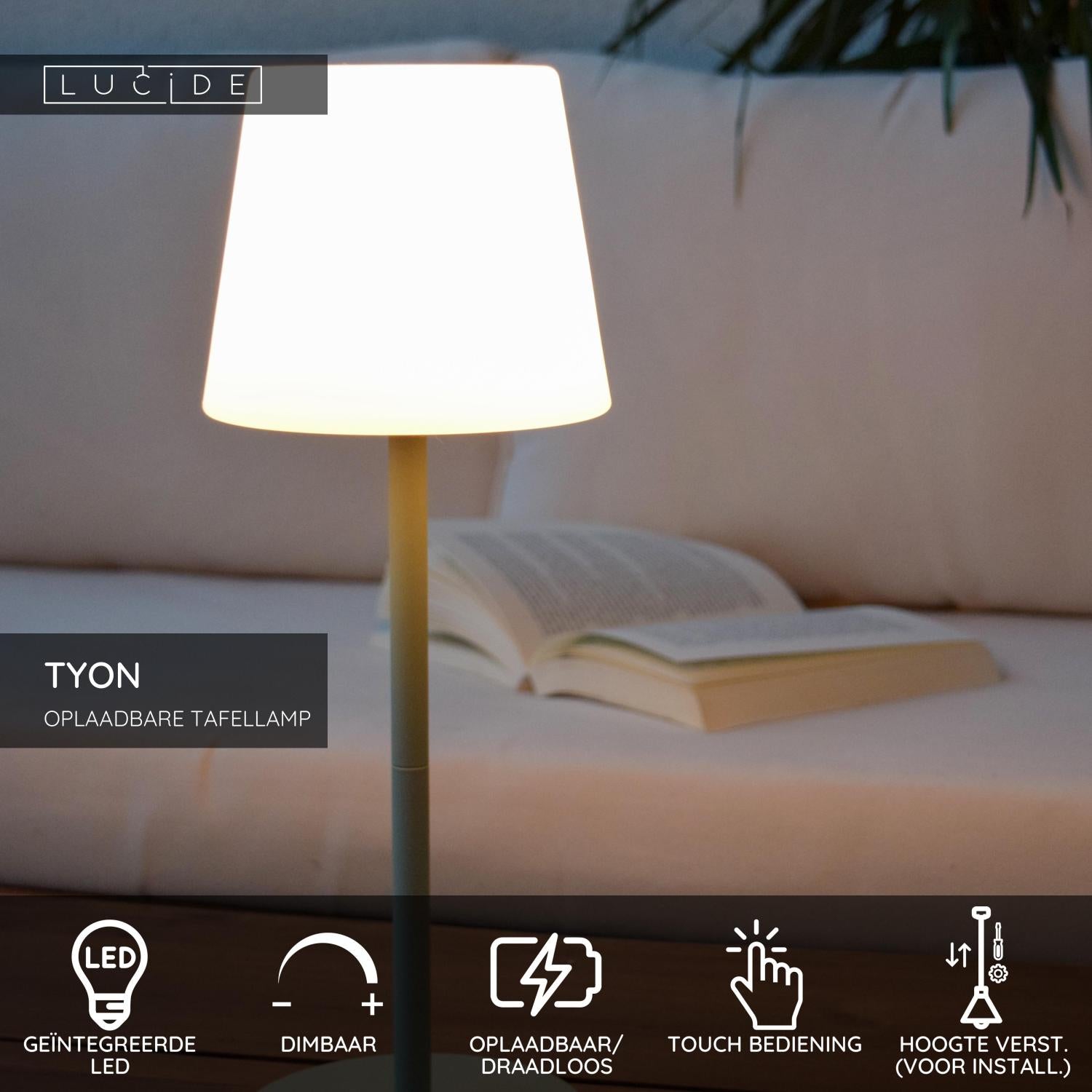 TYON - Oplaadbare Tafellamp Binnen/Buiten - Accu/Batterij - LED Dimb. - 1x2W 2700K - IP65 - Groen